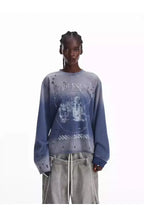 Blue Distressed Racing Flame Print T-Shirt