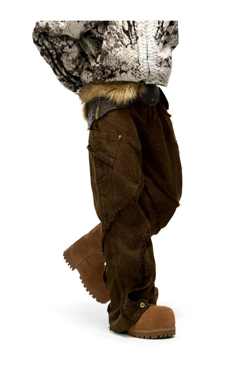 Brown snake print denim jeans