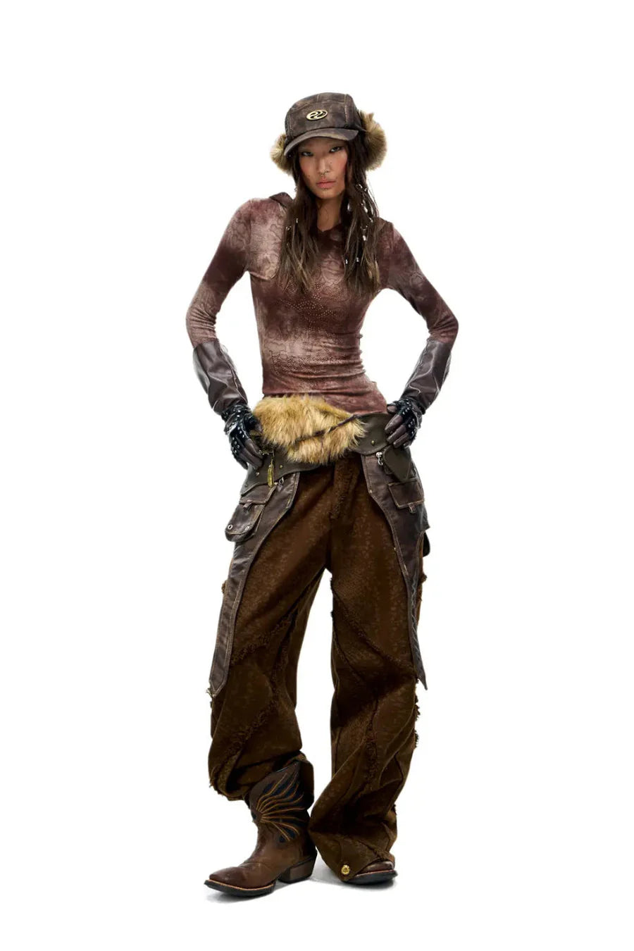 Brown snake print denim jeans