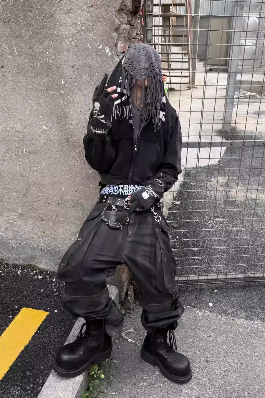 Brushed Dirty Painted Flared Cargo Pants