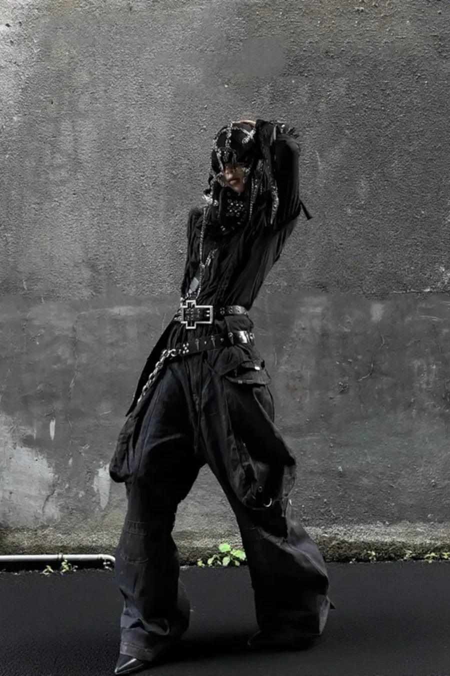 Brushed Dirty Painted Flared Cargo Pants