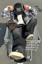 Cracked Whiskers Distressed Wash Flare Denim Pants