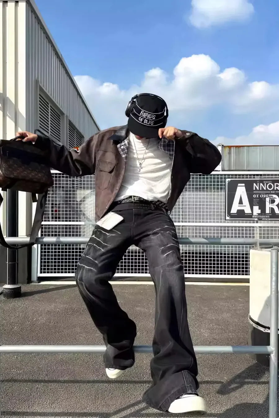 Cracked Whiskers Distressed Wash Flare Denim Pants