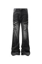 Cracked Whiskers Distressed Wash Flare Denim Pants