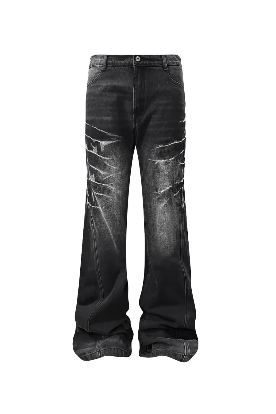 Cracked Whiskers Distressed Wash Flare Denim Pants