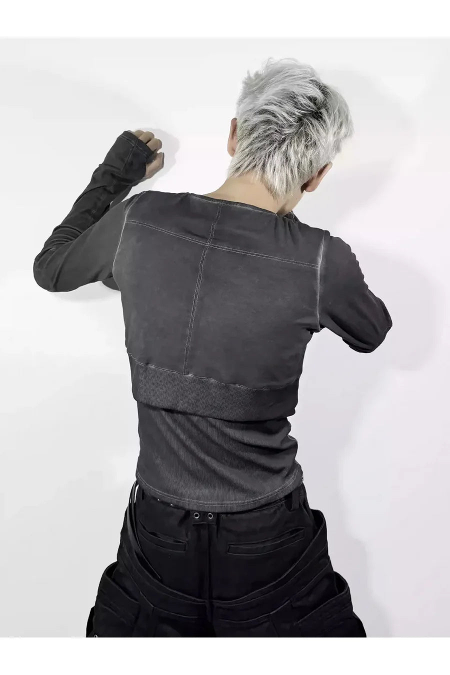 Cross Stitched Washed Long Sleeve T-shirt