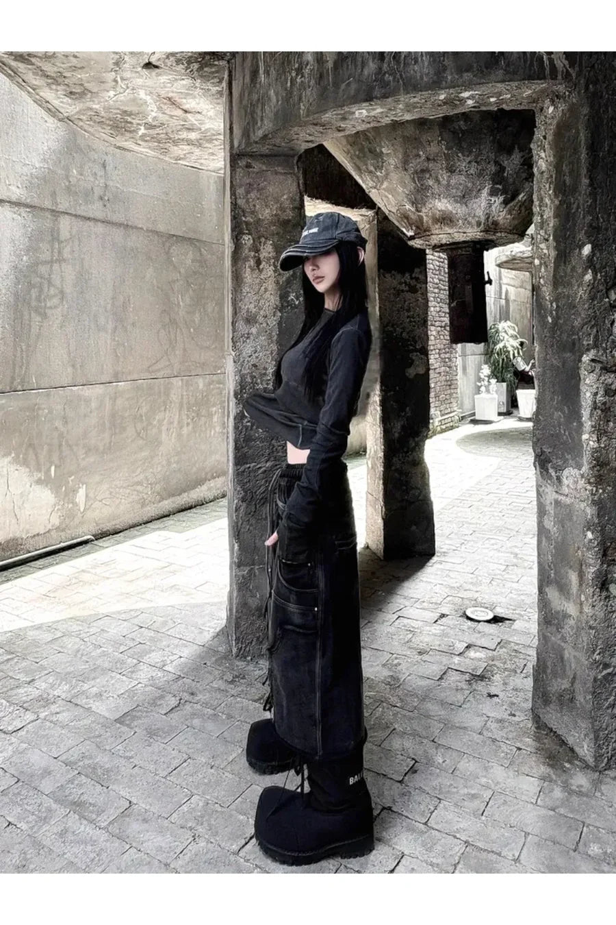 Cross Stitched Washed Long Sleeve T-shirt