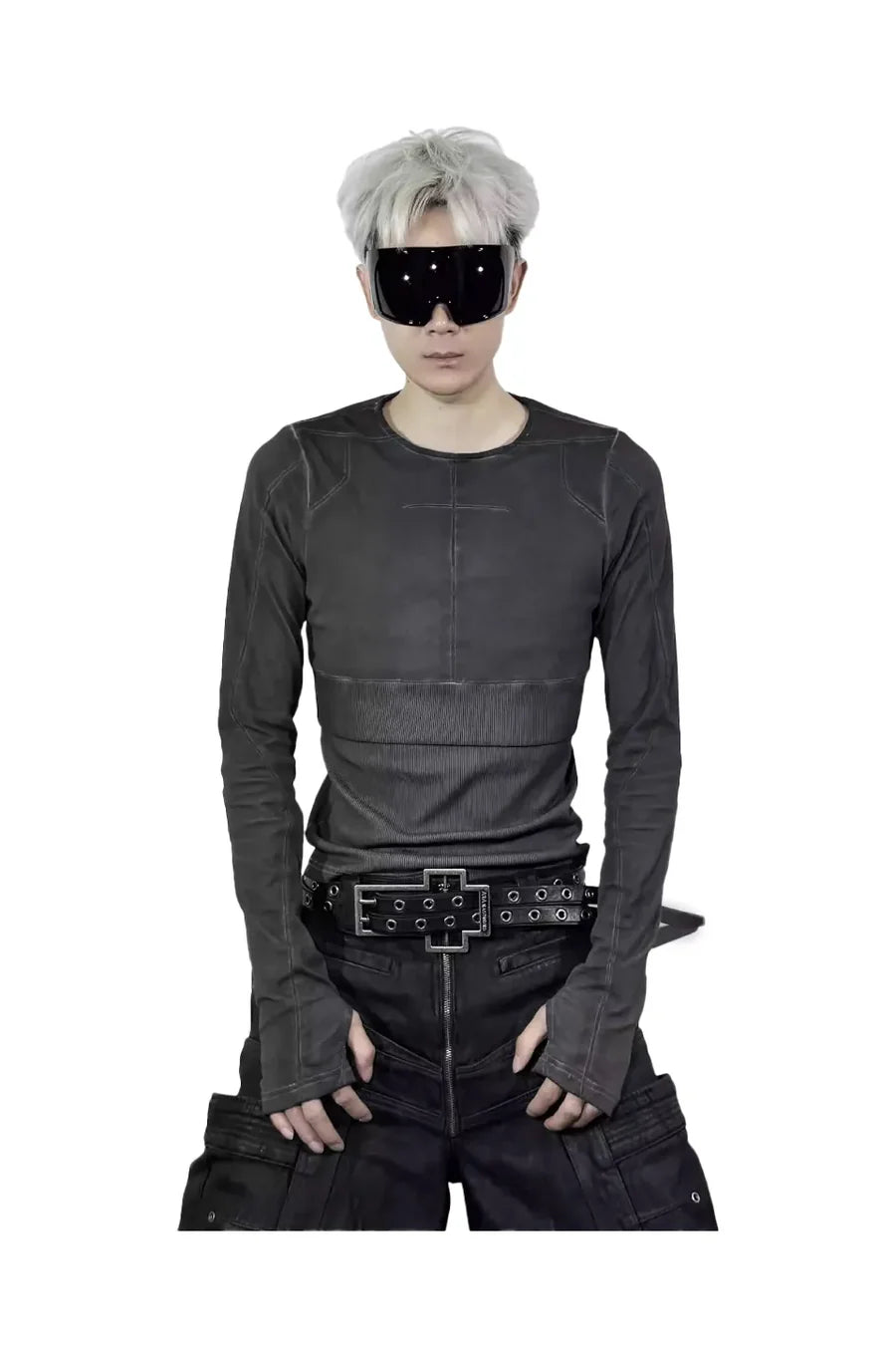 Cross Stitched Washed Long Sleeve T-shirt