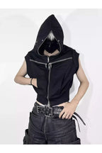 Cross Zip Connected Shoulder Armor Hoodie