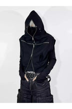Cross Zip Connected Shoulder Armor Hoodie