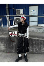 Cross Zip Connected Shoulder Armor Hoodie