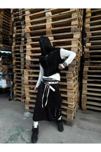 Cross Zip Connected Shoulder Armor Hoodie