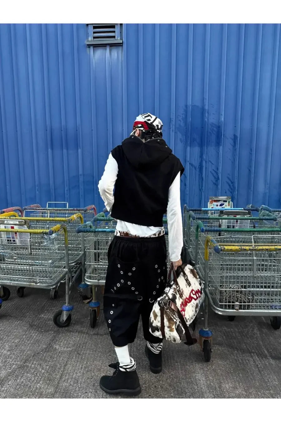 Cross Zip Connected Shoulder Armor Hoodie