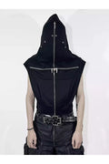 Cross Zip Connected Shoulder Armor Hoodie