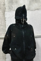 Dark Avant Garde Openwork Knit Hoodie