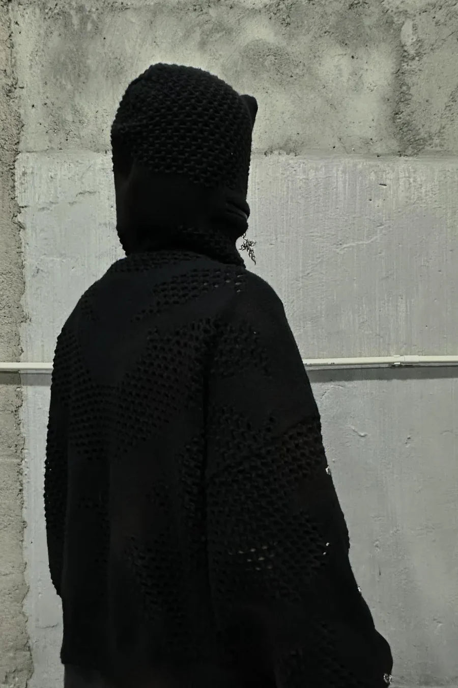 Dark Avant Garde Openwork Knit Hoodie