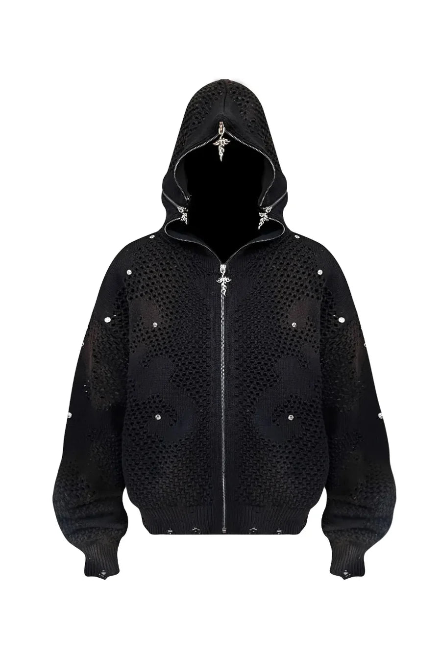 Dark Avant Garde Openwork Knit Hoodie