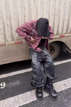 Dark Waxed Plaid Zip Shirt Jacket