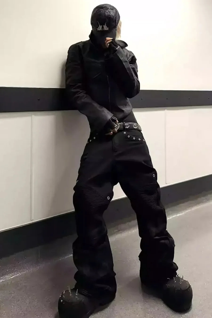 Dark and Avantc Garde Flare Wax Double Zipper Motorcycle Pants