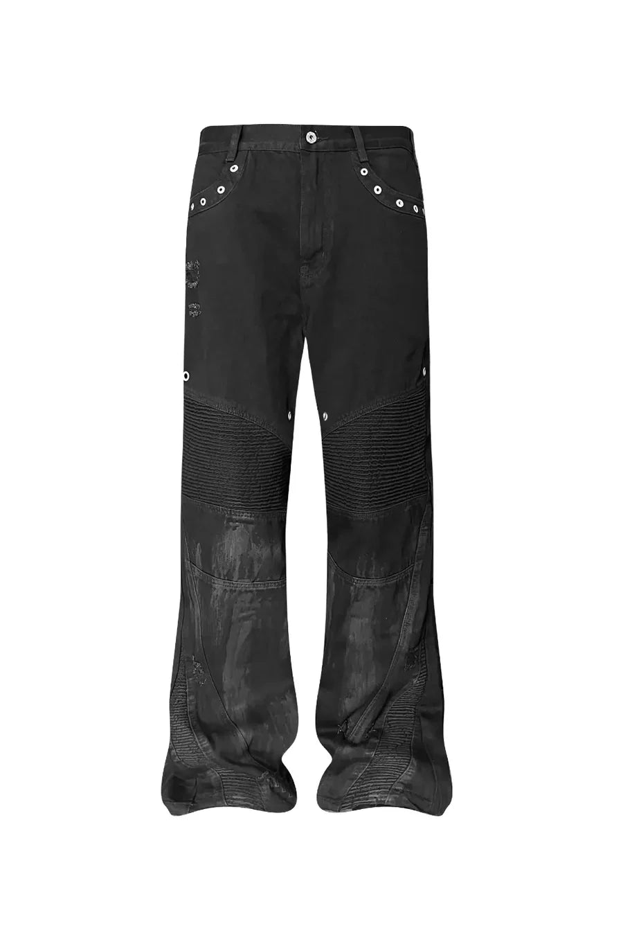 Dark and Avantc Garde Flare Wax Double Zipper Motorcycle Pants