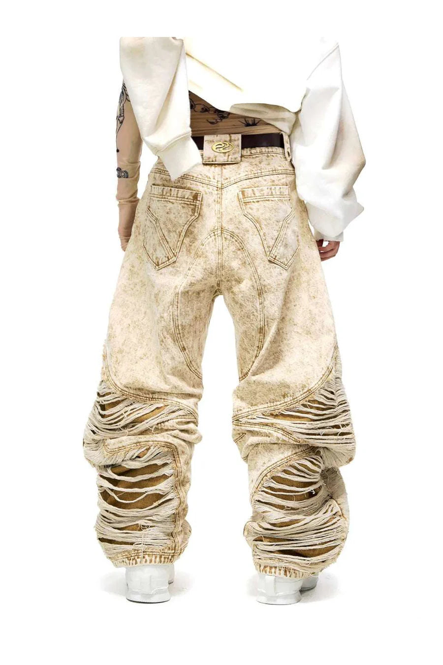 Destroyed apricot baggy jeans