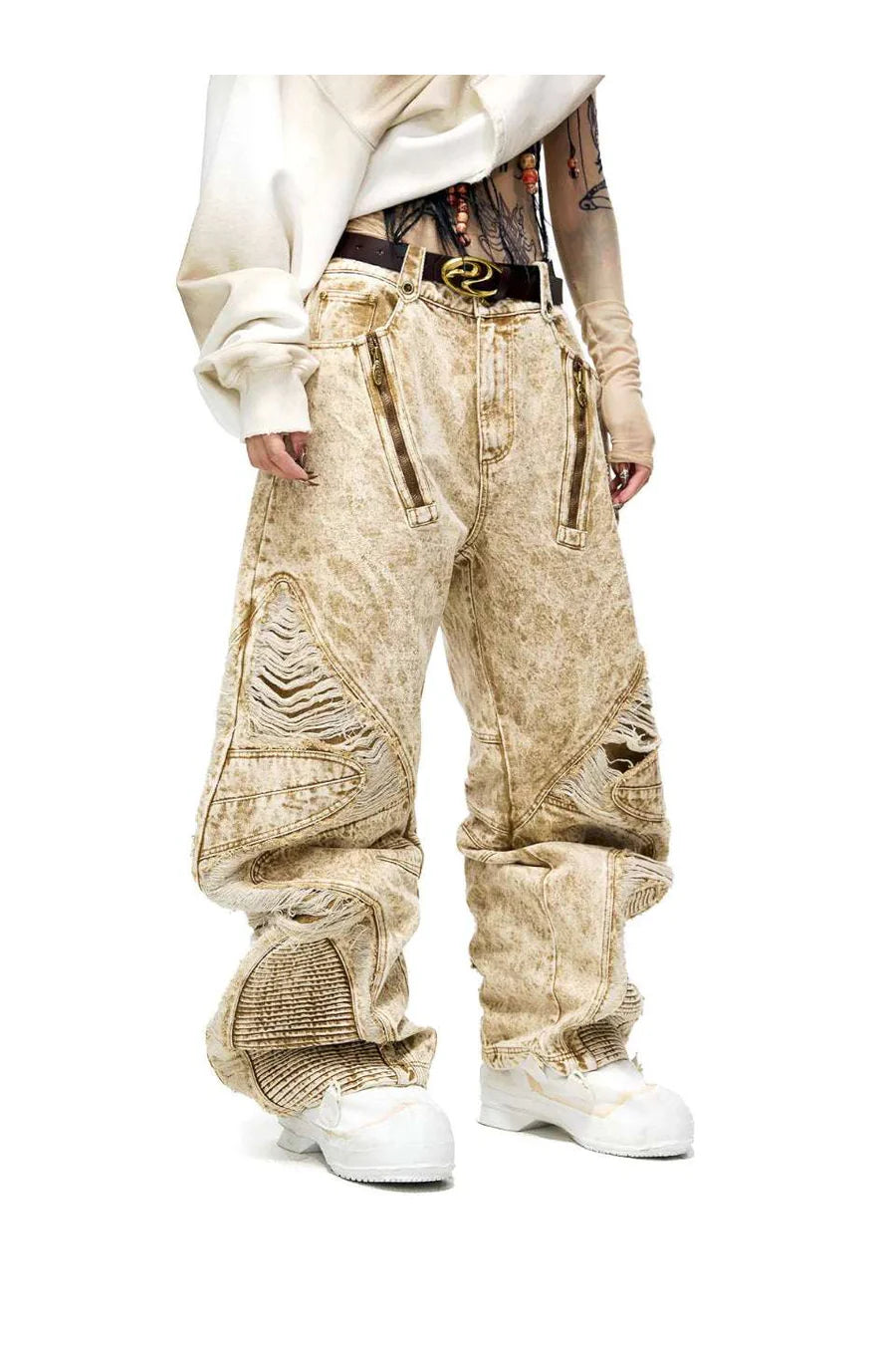 Destroyed apricot baggy jeans