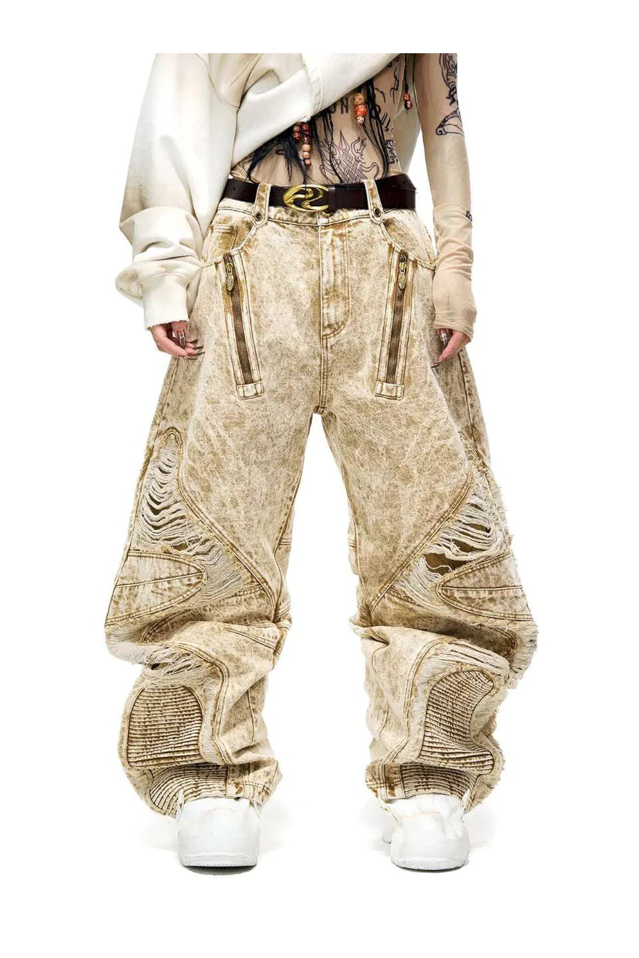 Destroyed apricot baggy jeans