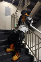 Double Layered Tie Up Cargo Pants with Studs & Chain