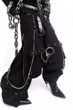 Double Layered Tie Up Cargo Pants with Studs & Chain