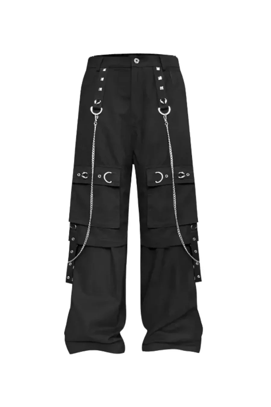 Double Layered Tie Up Cargo Pants with Studs & Chain