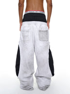 Two Tone Double Waist Wide Leg Pants FB9864