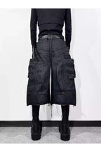 Frayed Hem Metallic Sheen Shorts with Structural Stitching