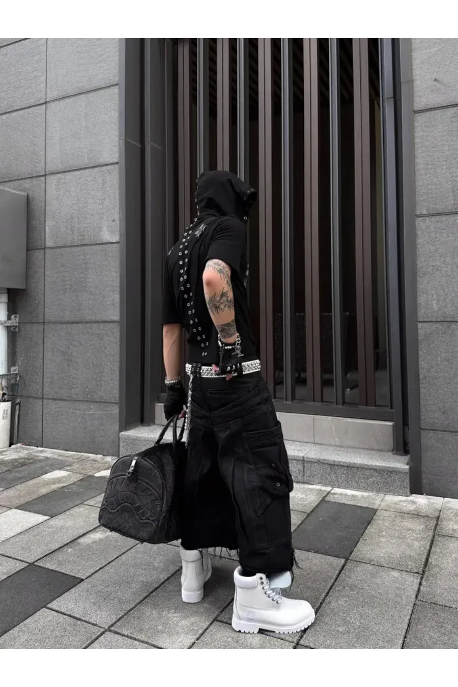 Frayed Hem Metallic Sheen Shorts with Structural Stitching