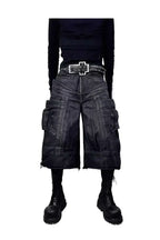 Frayed Hem Metallic Sheen Shorts with Structural Stitching