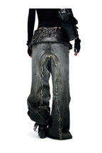 fringed belt raw edge jeans