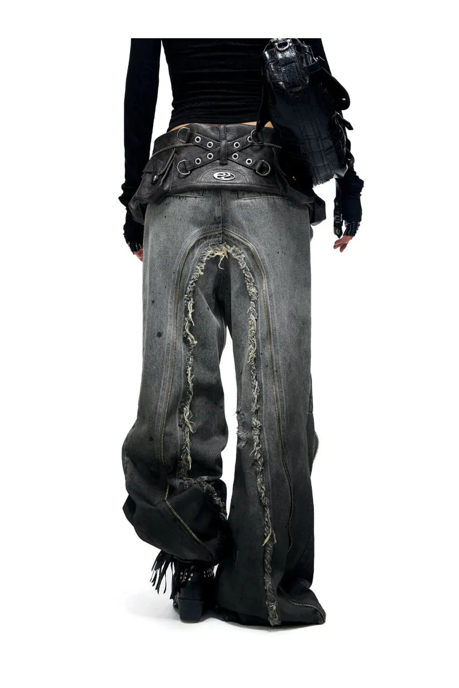 fringed belt raw edge jeans