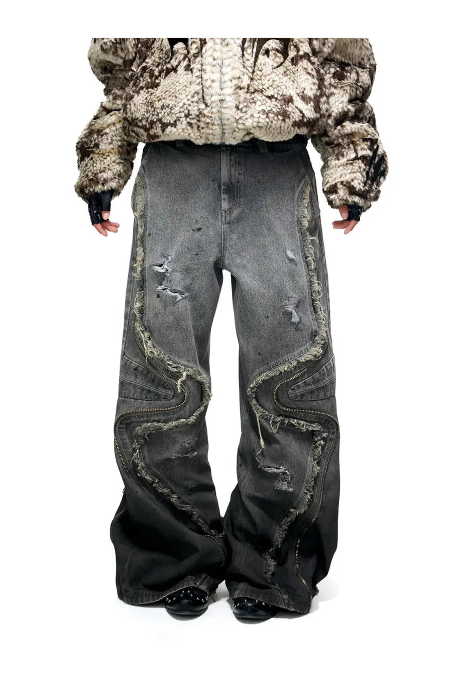 fringed belt raw edge jeans