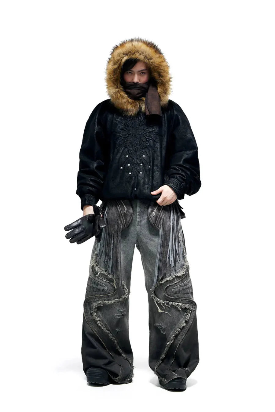 fringed belt raw edge jeans