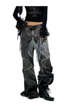 fringed belt raw edge jeans