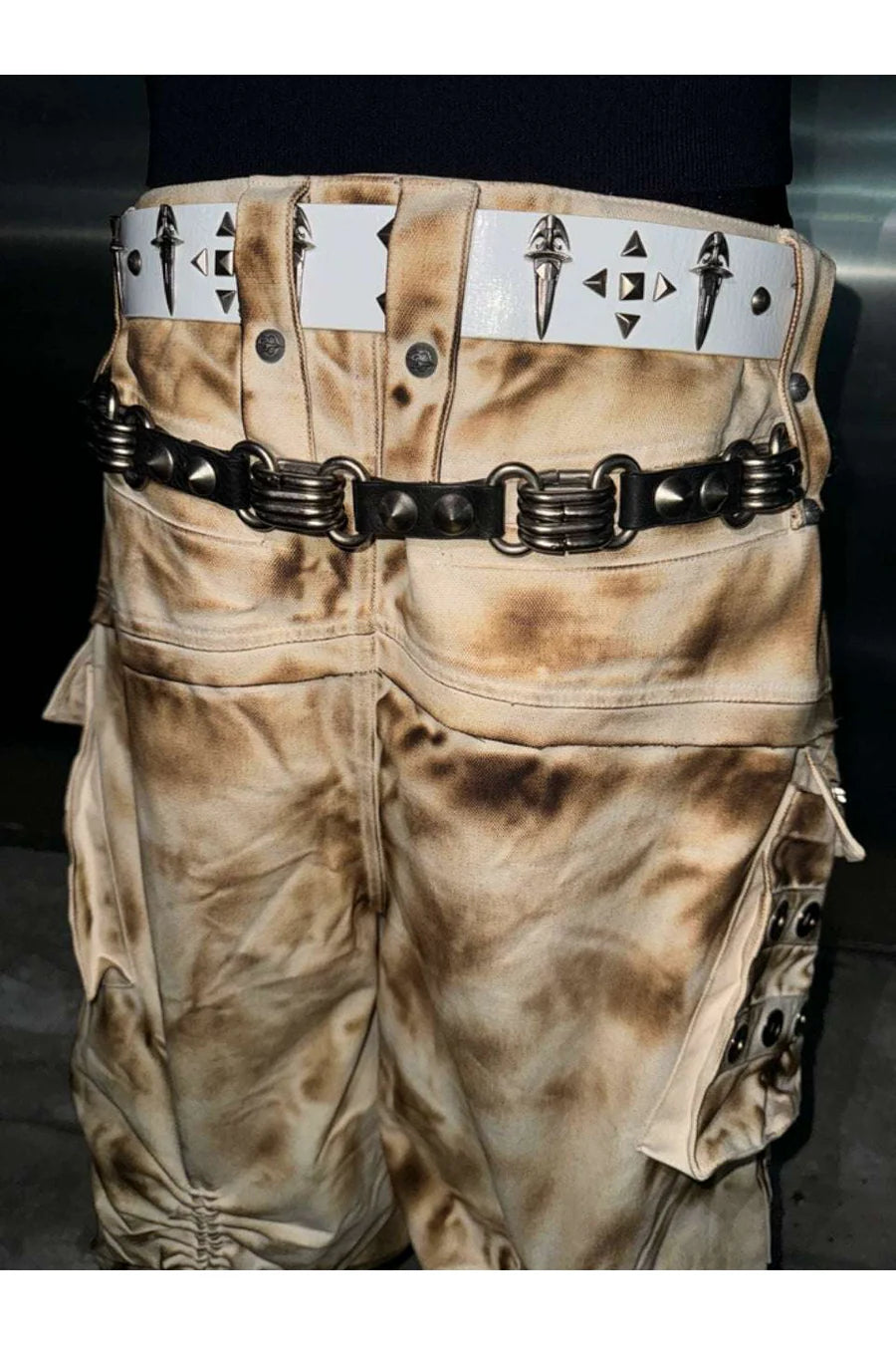 Genuine Leather Chain Studded Sword Buckle Belt