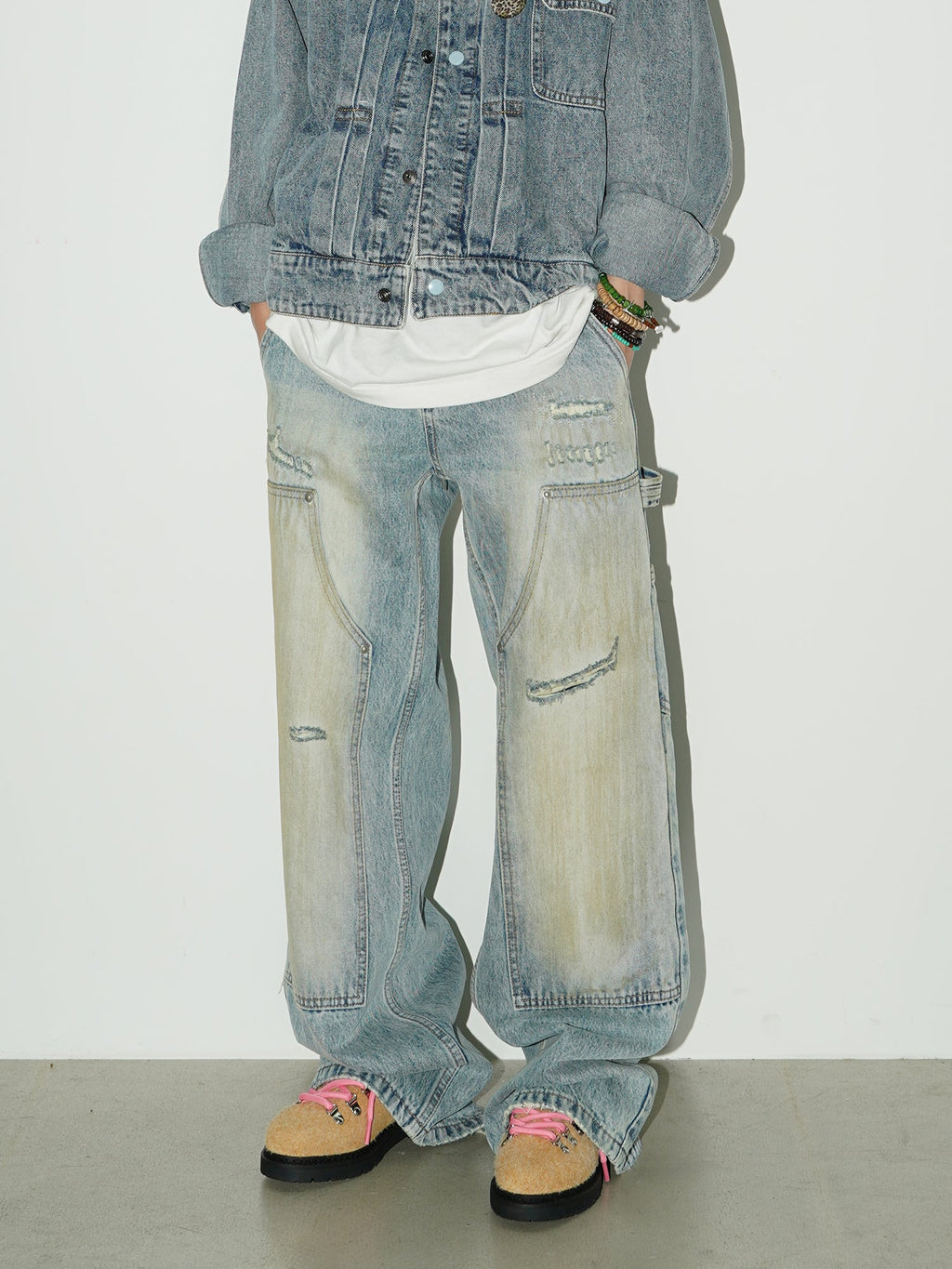 Washed double-knee painter denim pants