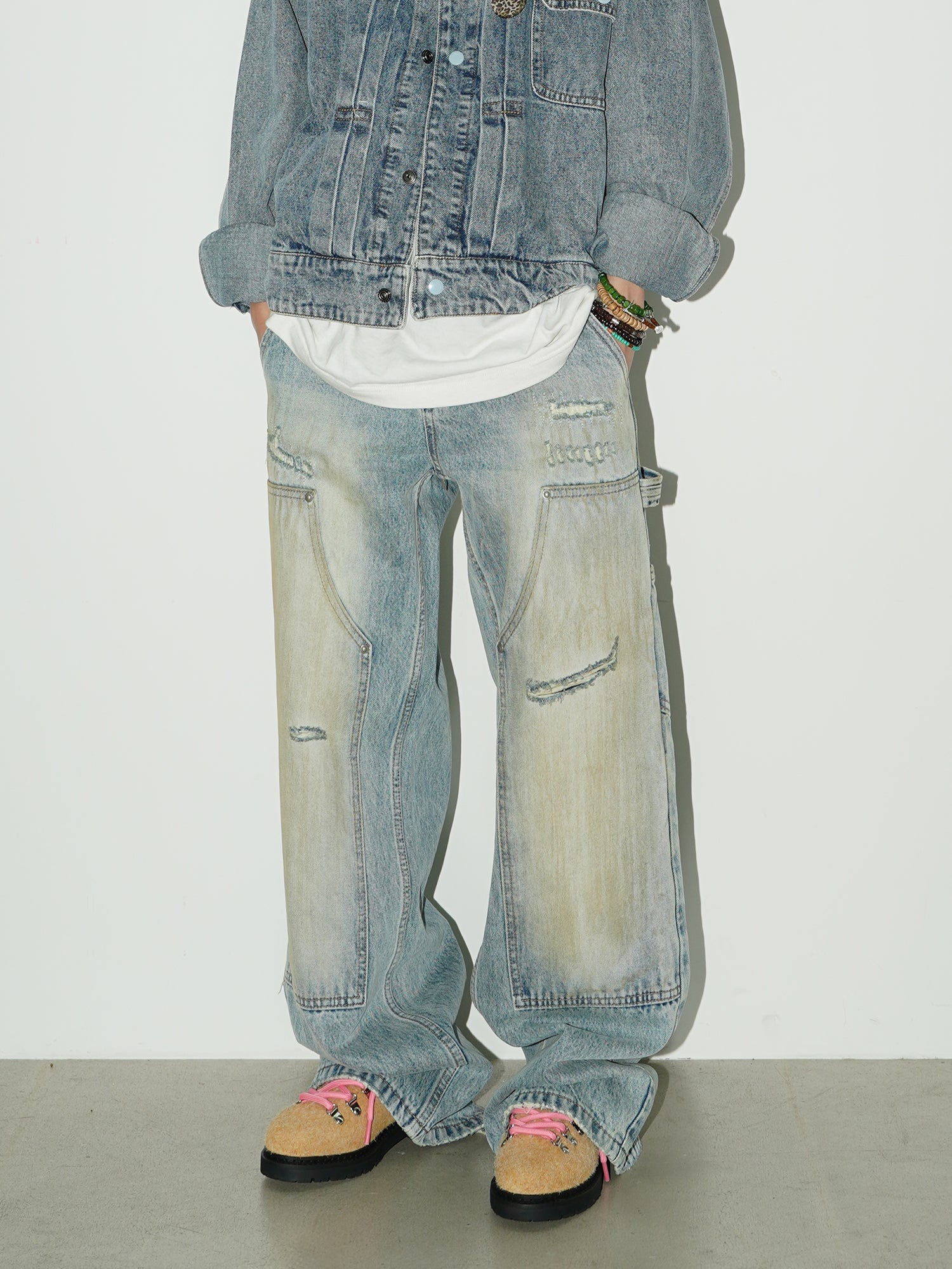 Washed double-knee painter denim pants