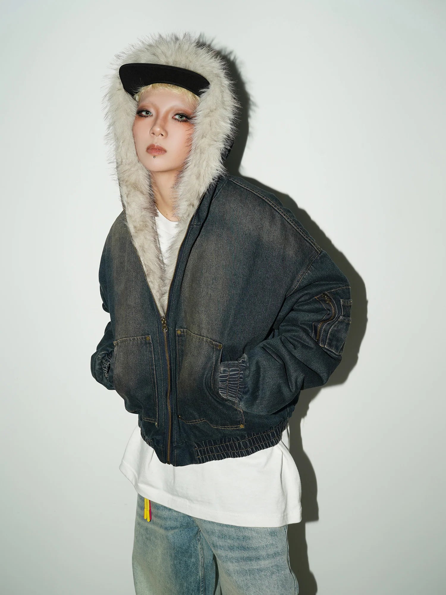 Worker denim hooded jacket