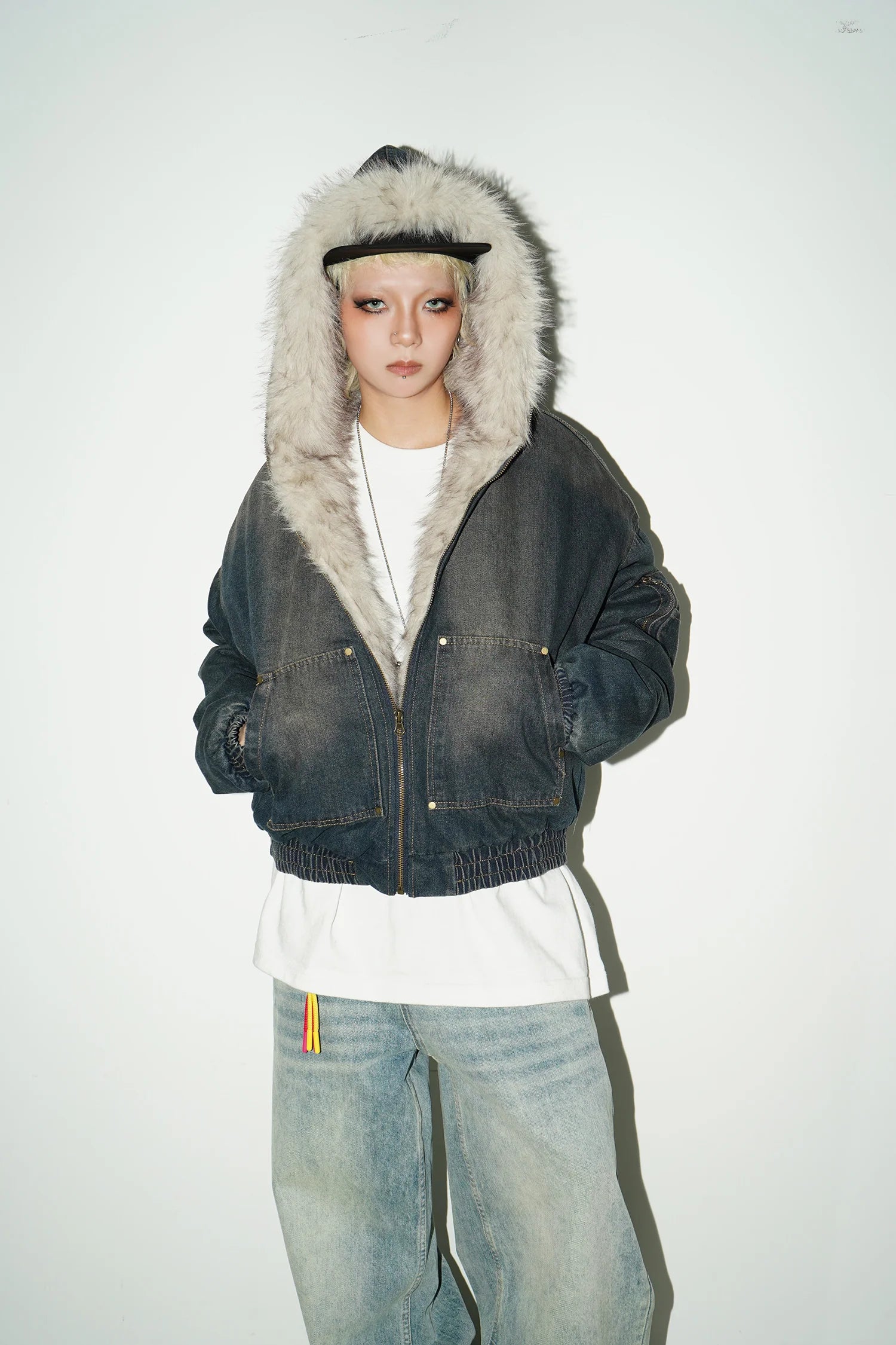 Worker denim hooded jacket