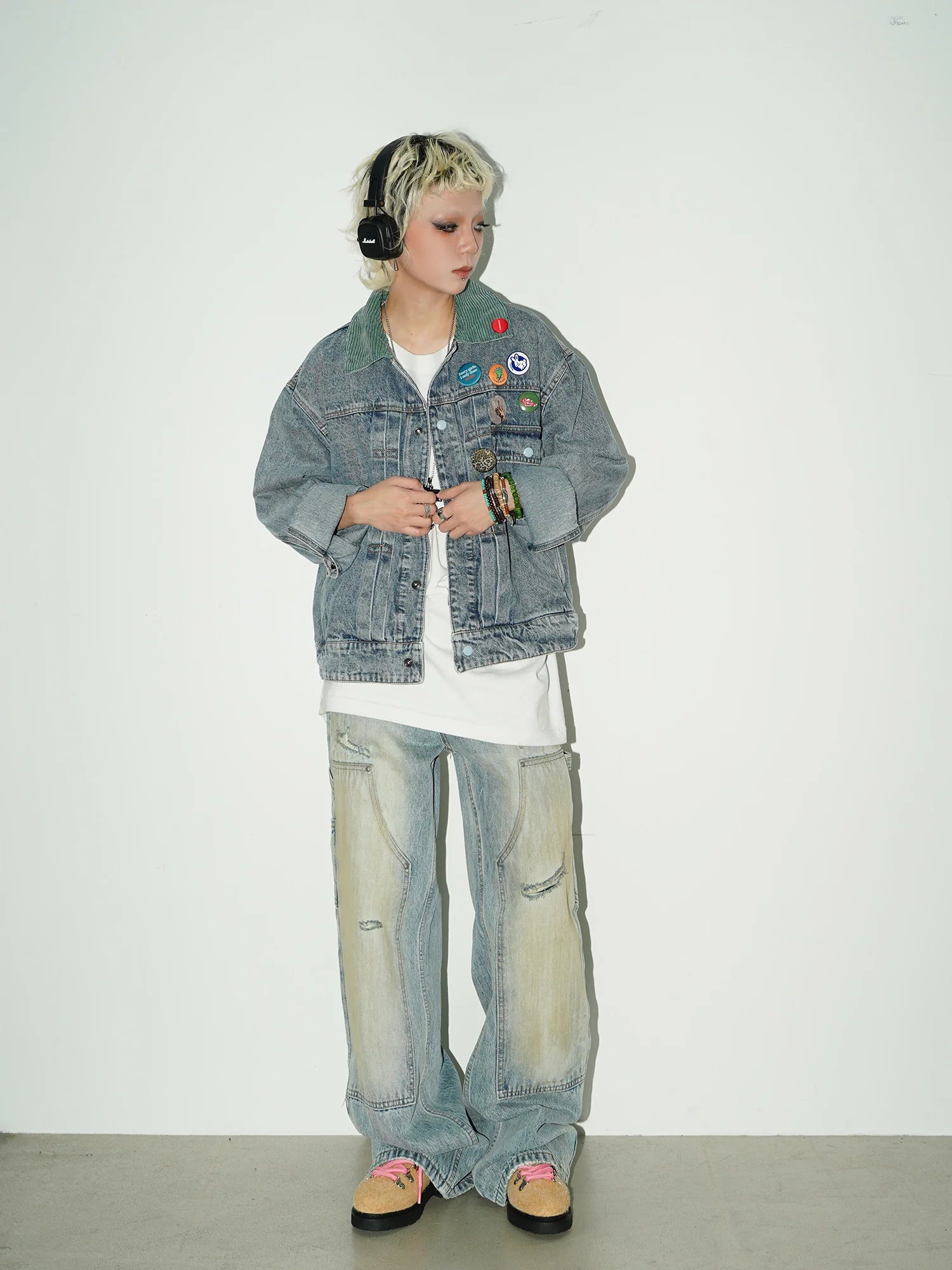 Washed double-knee painter denim pants