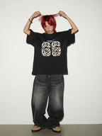 Stitch washed wide denim