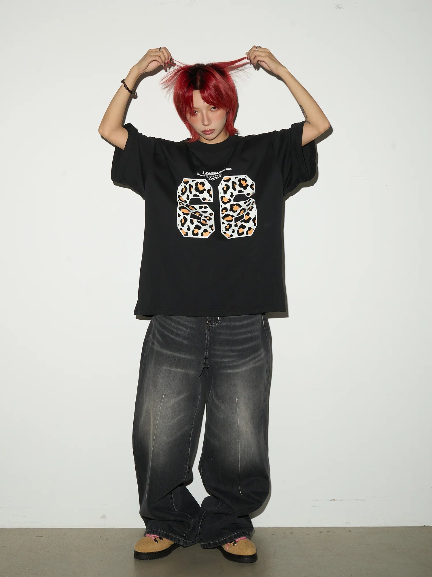 Stitch washed wide denim