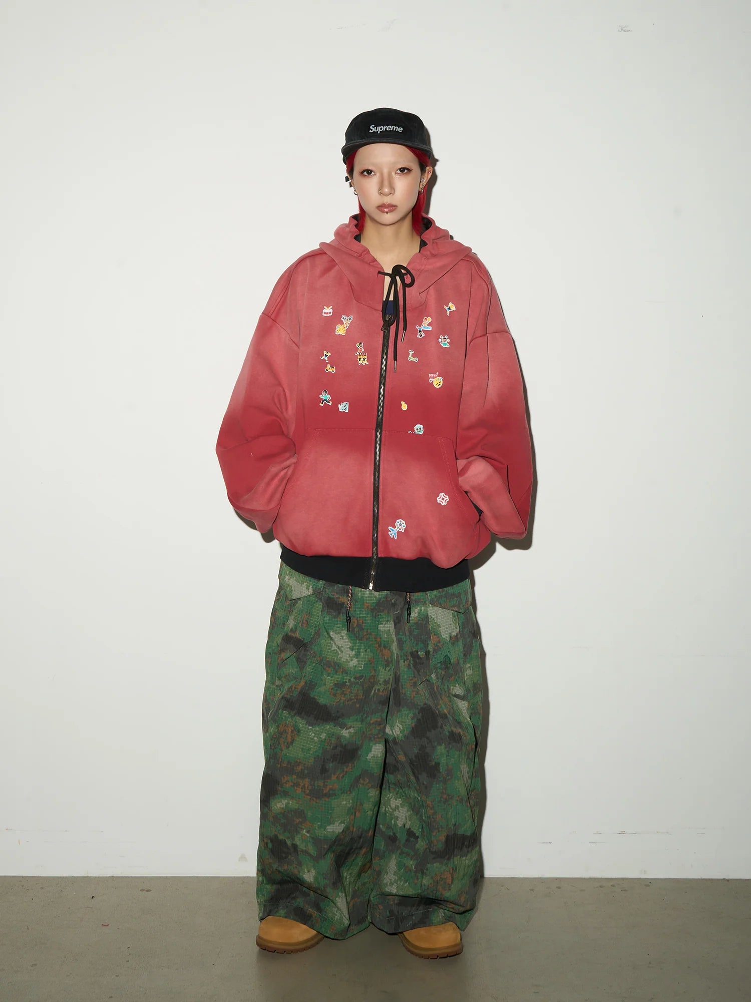 Washed kid-trick hoodie jacket