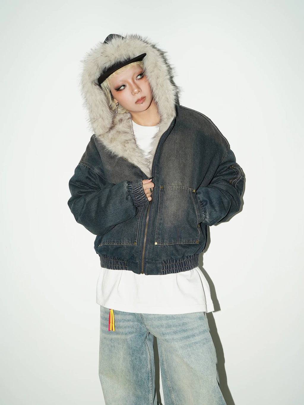 Worker denim hooded jacket