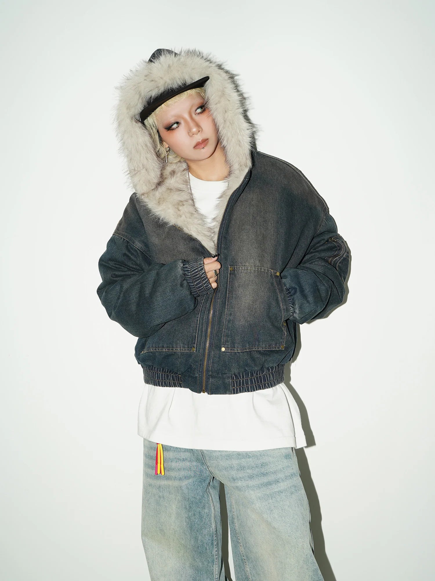 Worker denim hooded jacket